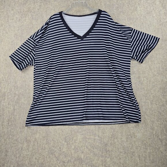 Womens Striped V-Neck T-Shirt Black/White 5XL Lightweight Comfortable - Picture 1 of 4